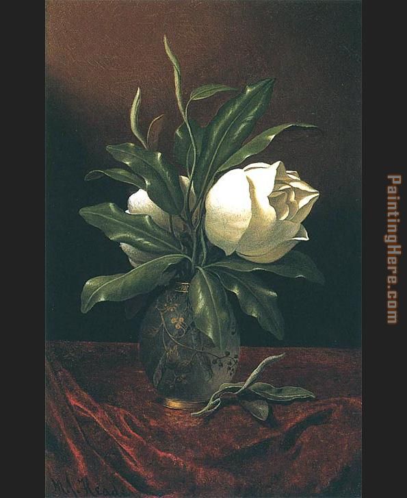 Two Magnolia Blossoms in a Glass Vase painting - Martin Johnson Heade Two Magnolia Blossoms in a Glass Vase art painting